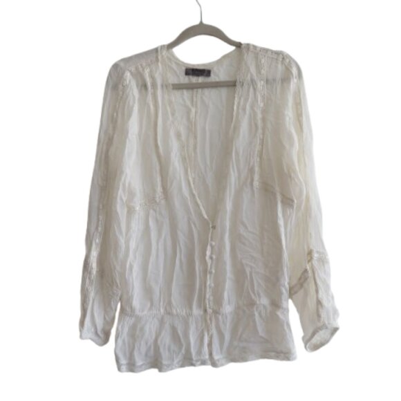VINTAGE BUFFALO DAVID BITTON Sheer Lace Button Front Top White Y2K Fairy Size M - Picture 1 of 16